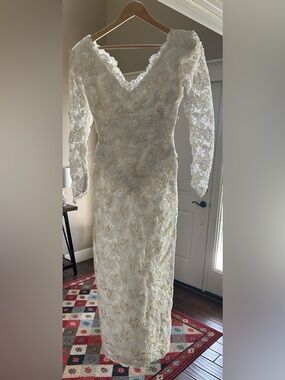 Vintage White Lace Beaded Long-Sleeve Wedding Dress